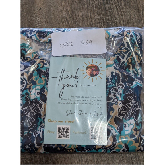 PerSeption Concepts Top Womens Small Blue Print Short Flutter Sleeve Stretch - Picture 10 of 10